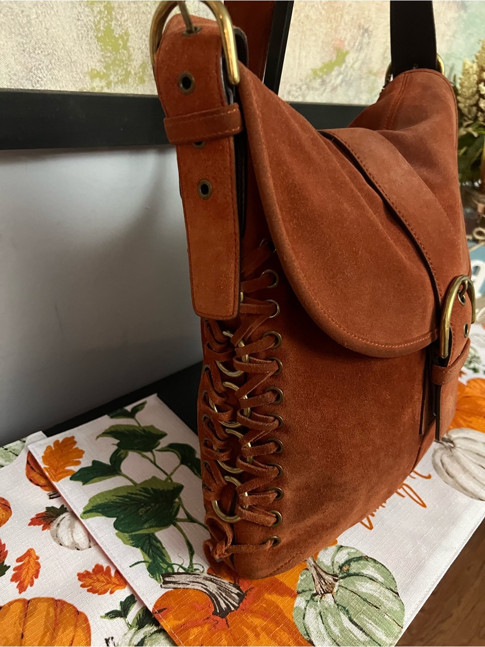 Vintage Coach Authentic Suede Braided Flap Shoulder Bag Rust - Picture 6 of 13